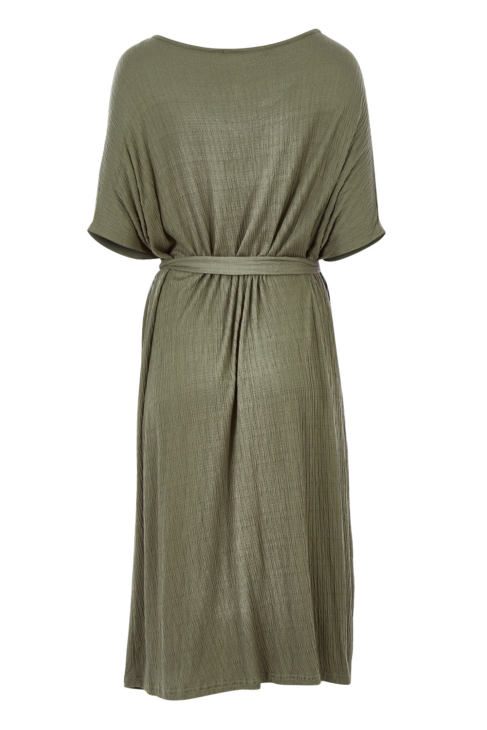 Product shot of the S/S Nice Tie Dress in colour Texgreen (Green), from the back