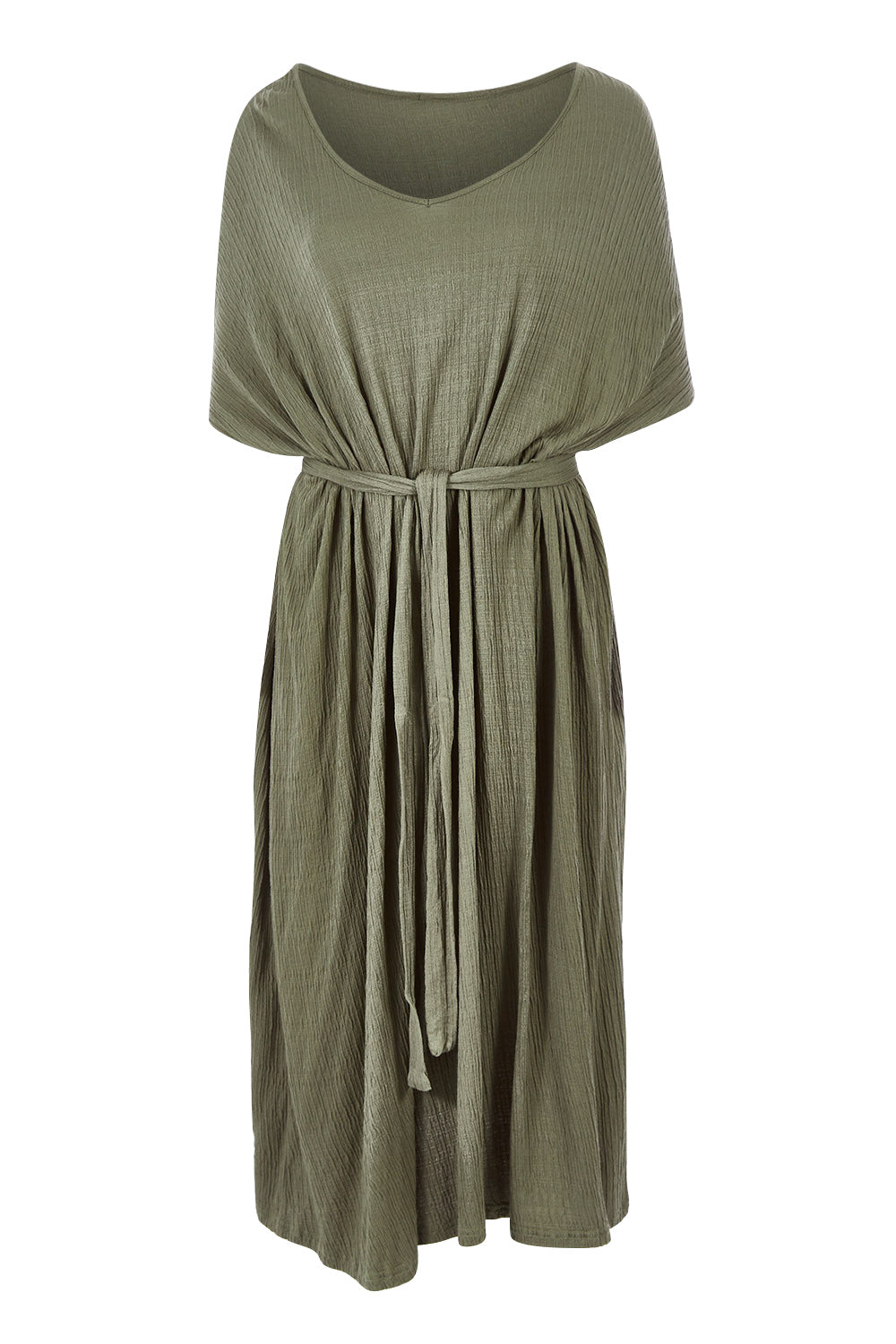 Product shot of the S/S Nice Tie Dress in colour Texgreen (Green), from the front