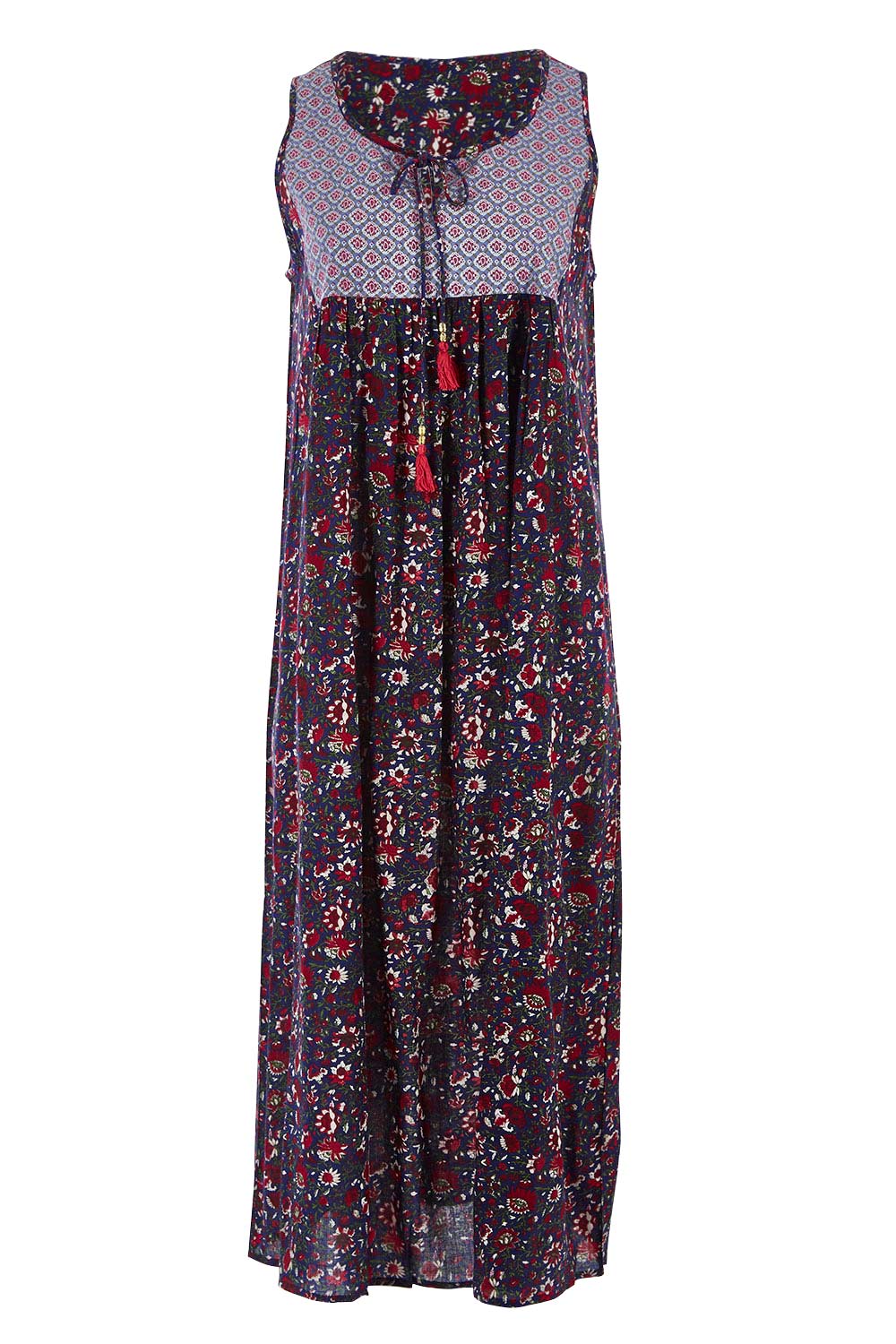 Product shot of the Goa Dress in colour NavyFlower (Blue), from the front