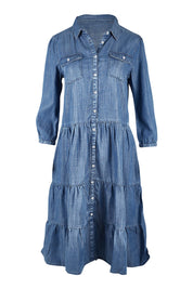 Product shot of the Aubree Dress in colour Blue (Blue), from the front