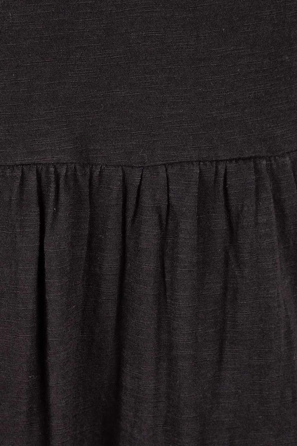 Product shot of the Luna Ruched Dress in colour Black (Black), detail