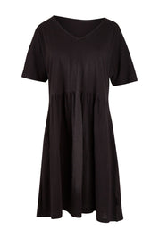 Product shot of the Luna Ruched Dress in colour Black (Black), from the front