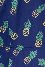 Product shot of the Frenchie Dress in colour Pinapples (Blue), detail