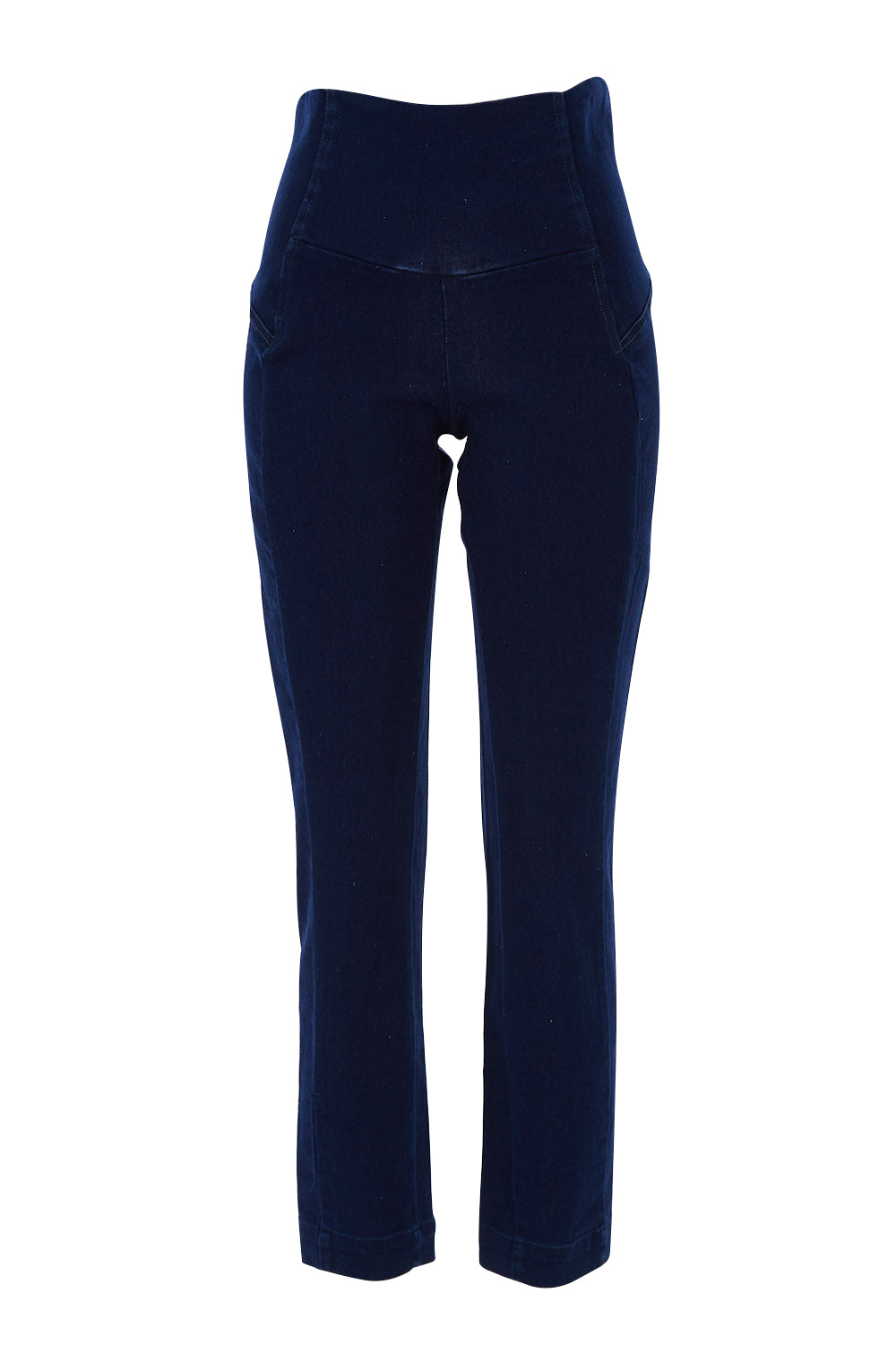 Product shot of the High Rise Ankle Grazier Jeans in colour Denim (Blue), from the front
