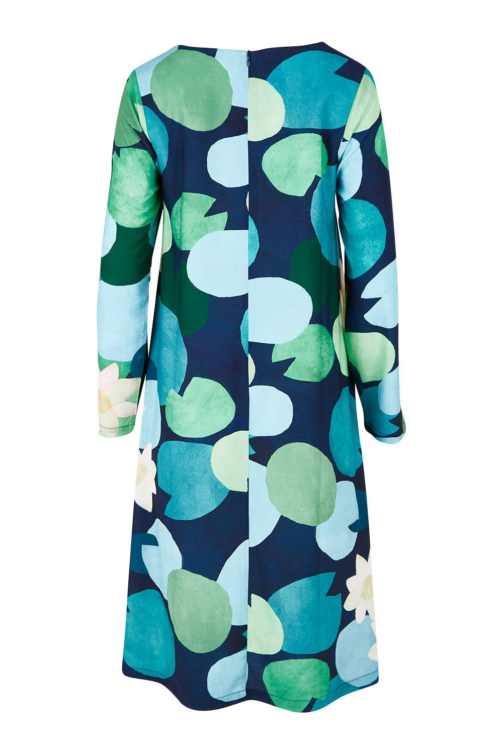 Product shot of the Foralskad Dress in colour Lilyblue (Blue), from the back