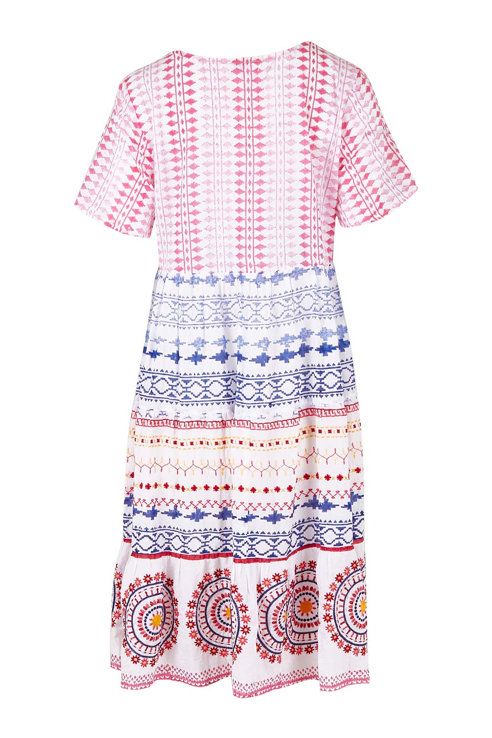 Product shot of the Sealers Cove Cotton Dress in colour Multi (Red), from the back