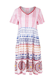 Product shot of the Sealers Cove Cotton Dress in colour Multi (Red), from the front