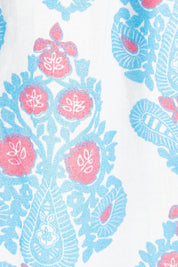 Product shot of the Moonta Bay Cotton Blouse in colour Bluepink (Blue), detail