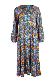 Product shot of the Melanie Midi Smock Dress in colour Multi (Black), from the front