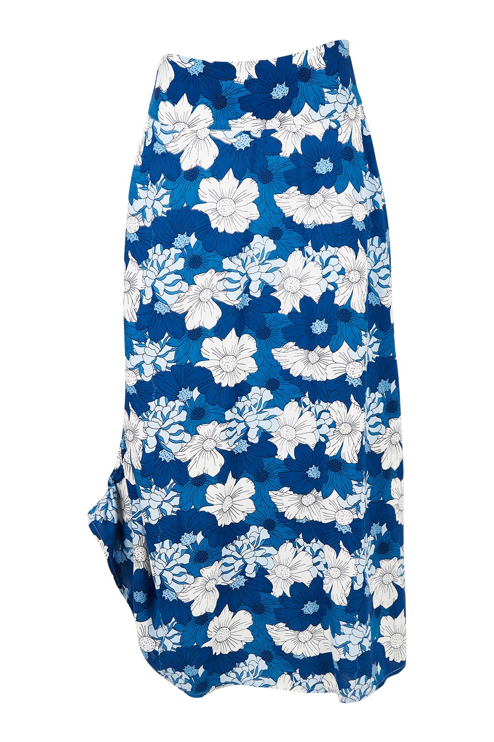 Product shot of the Rosie Maxi Skirt in colour Wallflower (Blue), detail