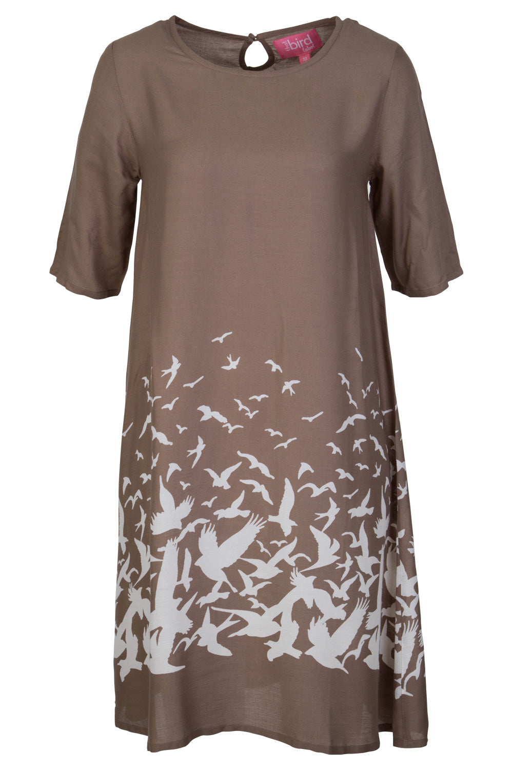 Product shot of the ROBBIE 3/4 Sleeve Shift Dress Place M Bird in colour NaturalWht, from the front