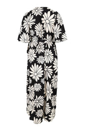 Product shot of the Gloria Cotton Wrap Dress in colour Bolddaisy (Black), from the back