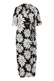 Product shot of the Gloria Cotton Wrap Dress in colour Bolddaisy (Black), from the front