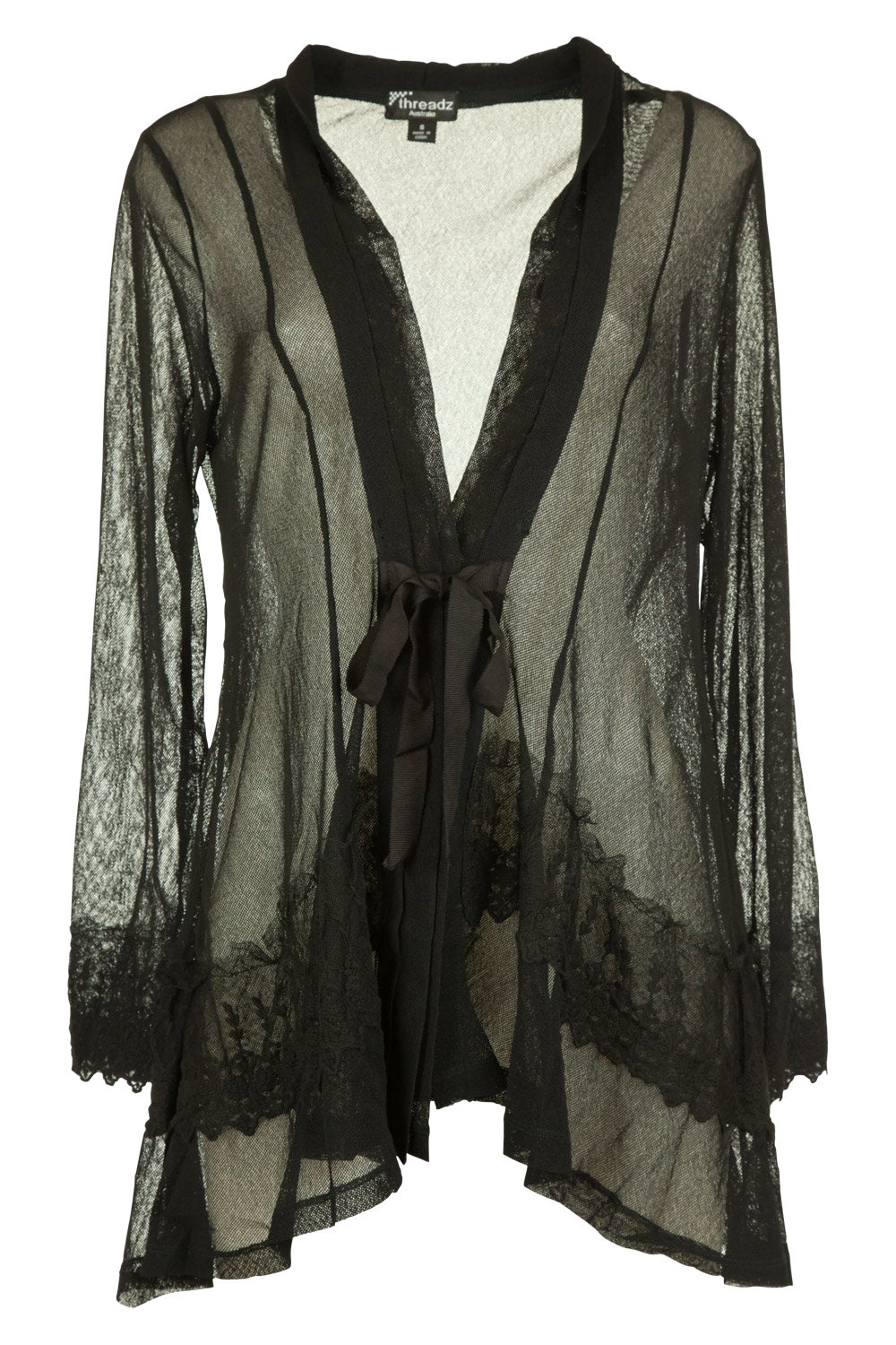 Product shot of the Mesh Cardigan W Lace Emb in colour Black (Black), from the front