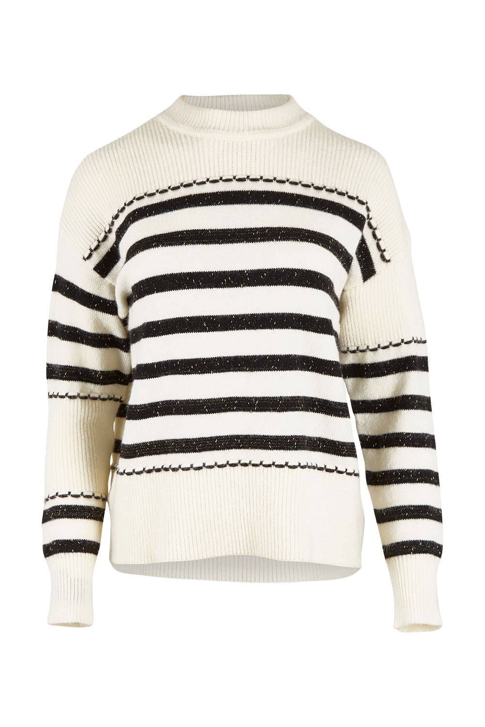 Product shot of the Stripe Detail Knit Jumper in colour Ivory (White), from the front