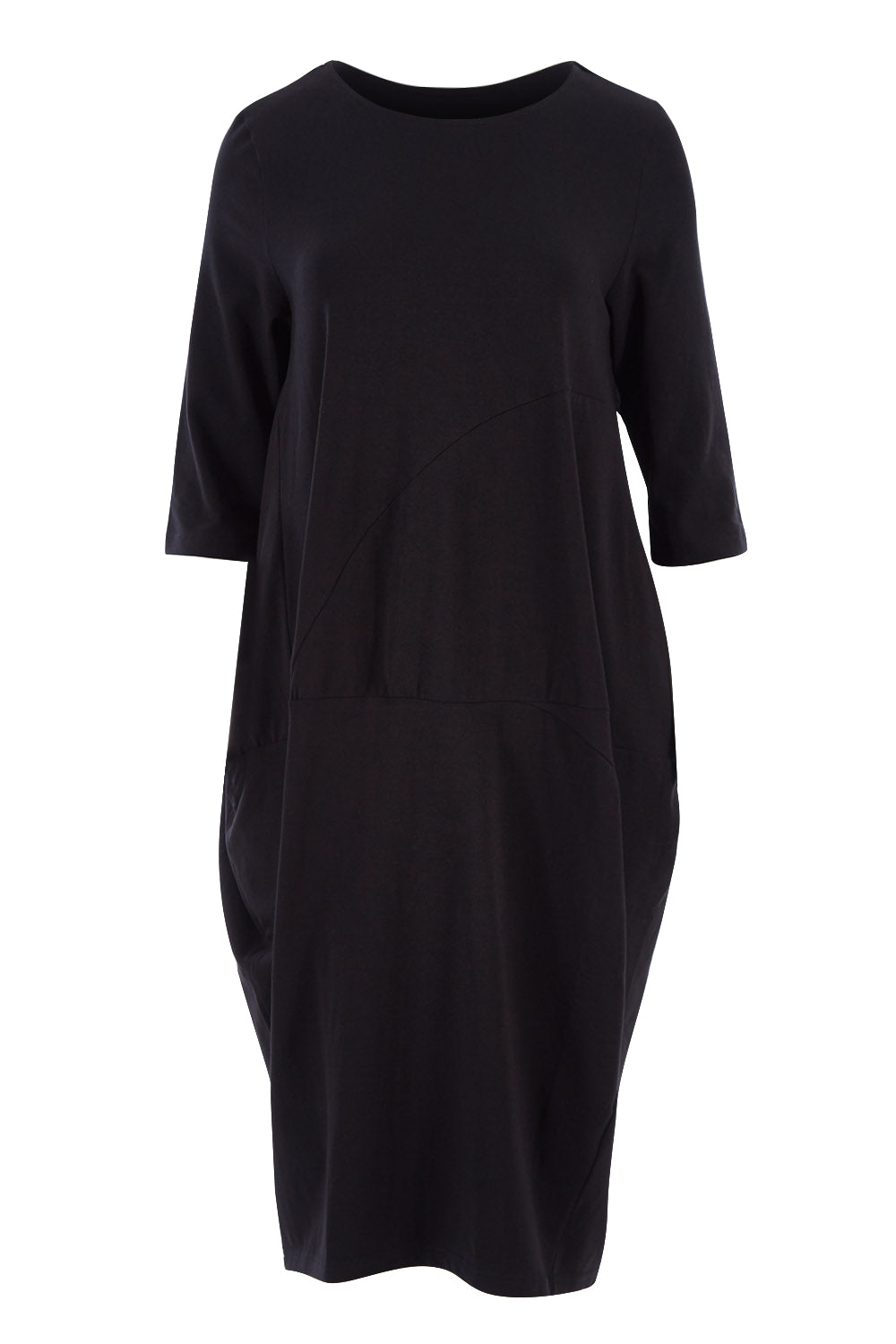 Product shot of the Curved Seam Dress in colour Black (Black), from the front