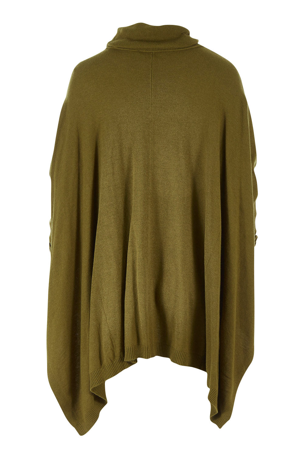 Product shot of the Poncho Pullover in colour Moss (Green), from the back