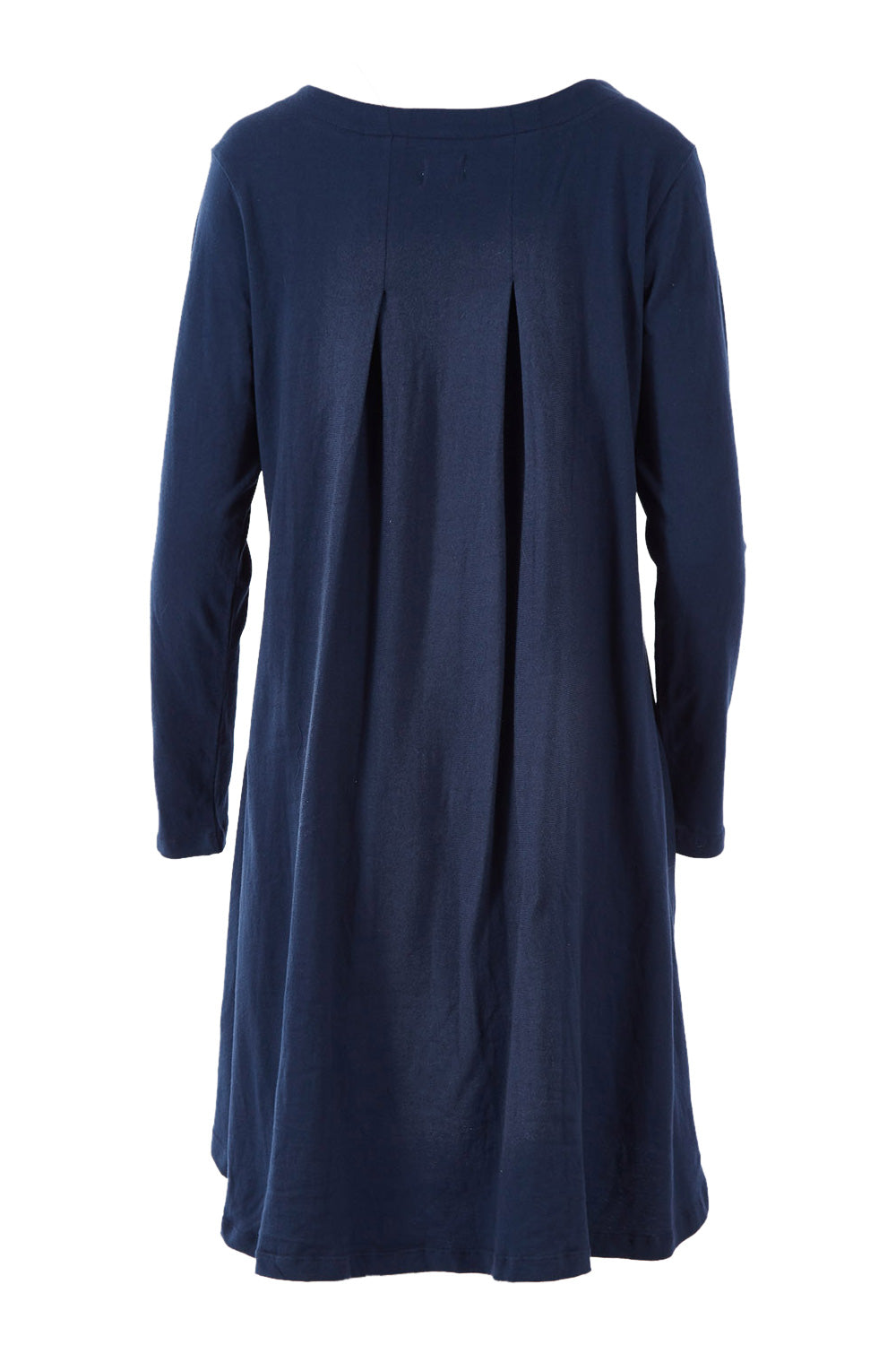 Product shot of the Pleat Back Dress in colour Ocean (Blue), from the back
