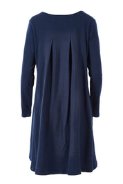 Product shot of the Pleat Back Dress in colour Ocean (Blue), from the back
