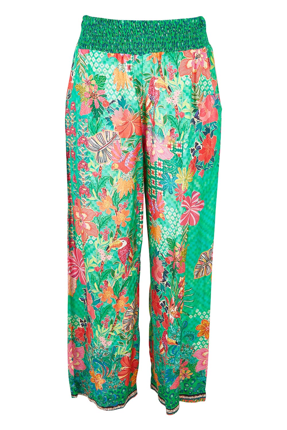 Product shot of the Eastern Pant in colour Emerald (Green), from the front
