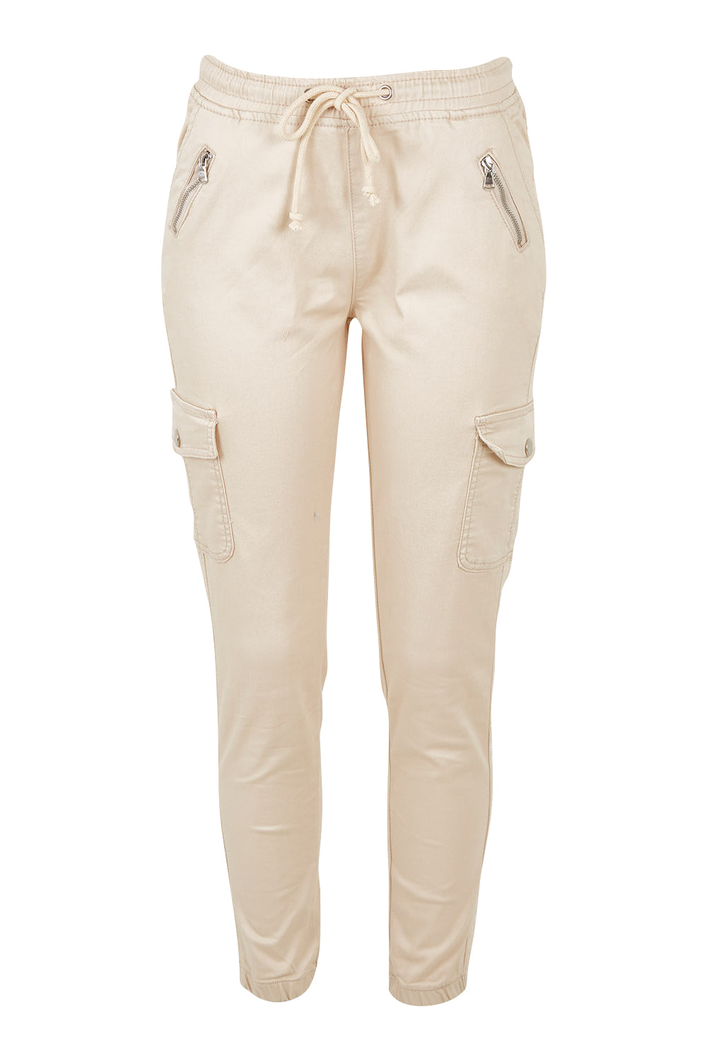Product shot of the Harlow Cargo Jogger in colour Beige, from the front