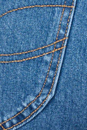 Product shot of the Katie Highin colourWaisted Front Pocket Wide Leg Jean - Middenim (Blue), detail