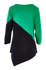 Product shot of the 3/4 Sleeve Two Tone Bamboo Tunic in colour Blackemrld (Black), from the back
