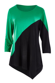 Product shot of the 3/4 Sleeve Two Tone Bamboo Tunic in colour Blackemrld (Black), from the front