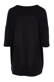 Product shot of the Relaxed High Low Bamboo Top in colour Black (Black), from the back