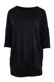 Product shot of the Relaxed High Low Bamboo Top in colour Black (Black), from the front