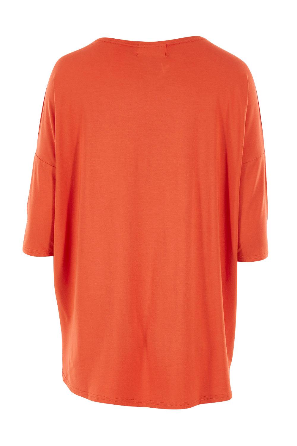 Product shot of the Relaxed High Low Bamboo Top in colour Tangerine, from the back