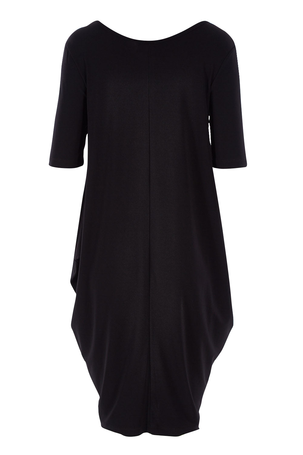 Product shot of the Preloved Flowing V Neck Dress in colour Black (Black), from the back