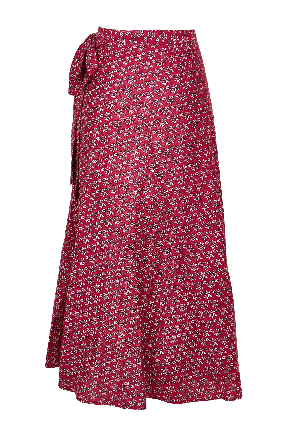 Product shot of the Grace Cotton Wrap Skirt in colour Corfu (Red), from the back