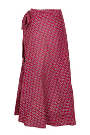 Product shot of the Grace Cotton Wrap Skirt in colour Corfu (Red), from the back