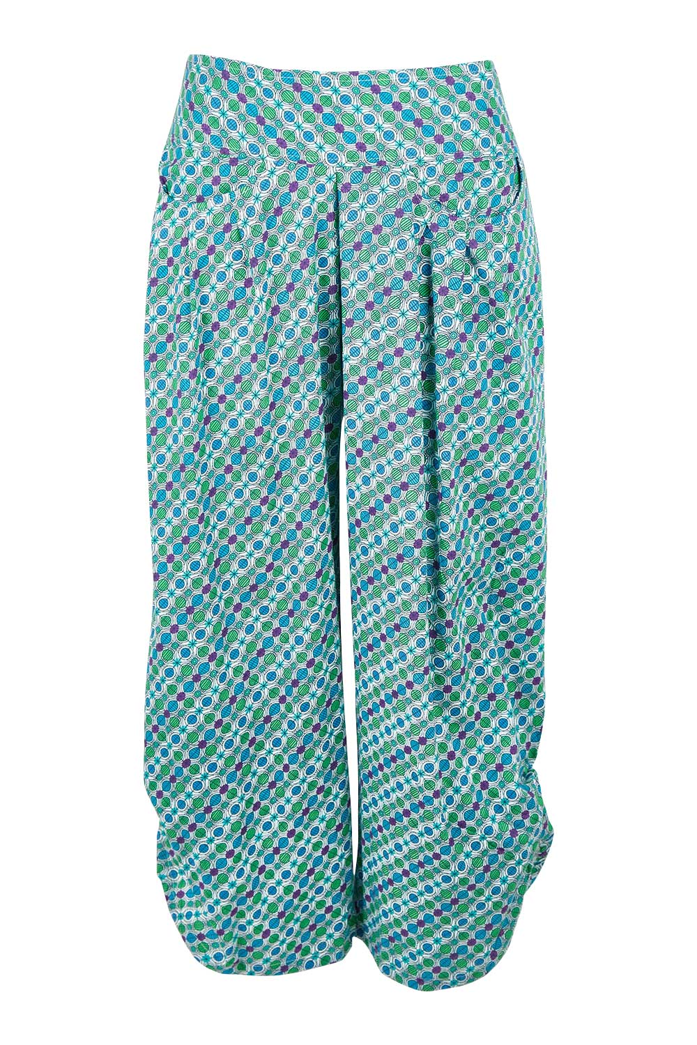Product shot of the Henley Pant in colour Emmaprint (Blue), from the front