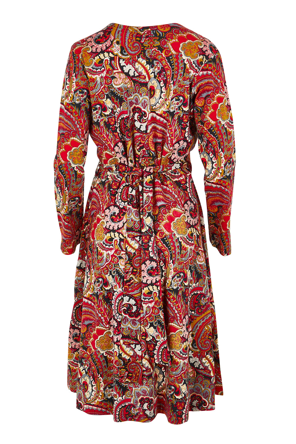 Product shot of the Sunburst Cotton Wrap Dress in colour Hackney, from the back