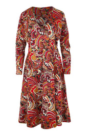 Product shot of the Sunburst Cotton Wrap Dress in colour Hackney, from the front