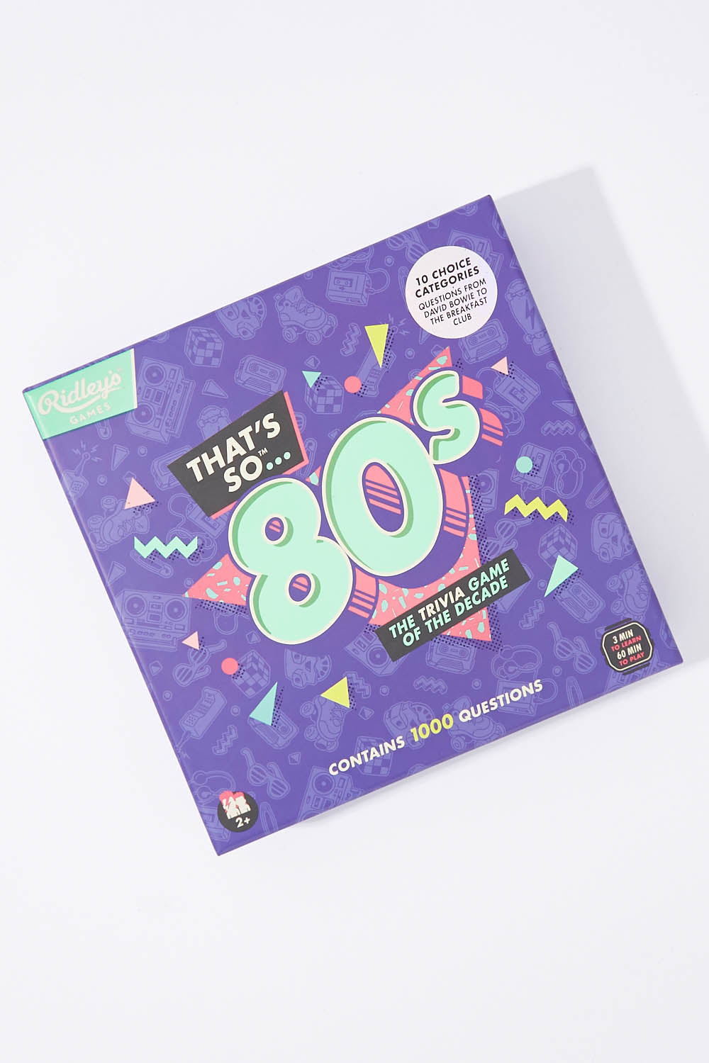 A model wearing size OneSize of the That's So 80s Trivia Game in colour Purple (Purple), from the front, showing the whole outfit