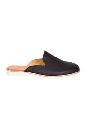 Product shot of the Tumble Leather Derby Mule in colour Black (Black), from the front