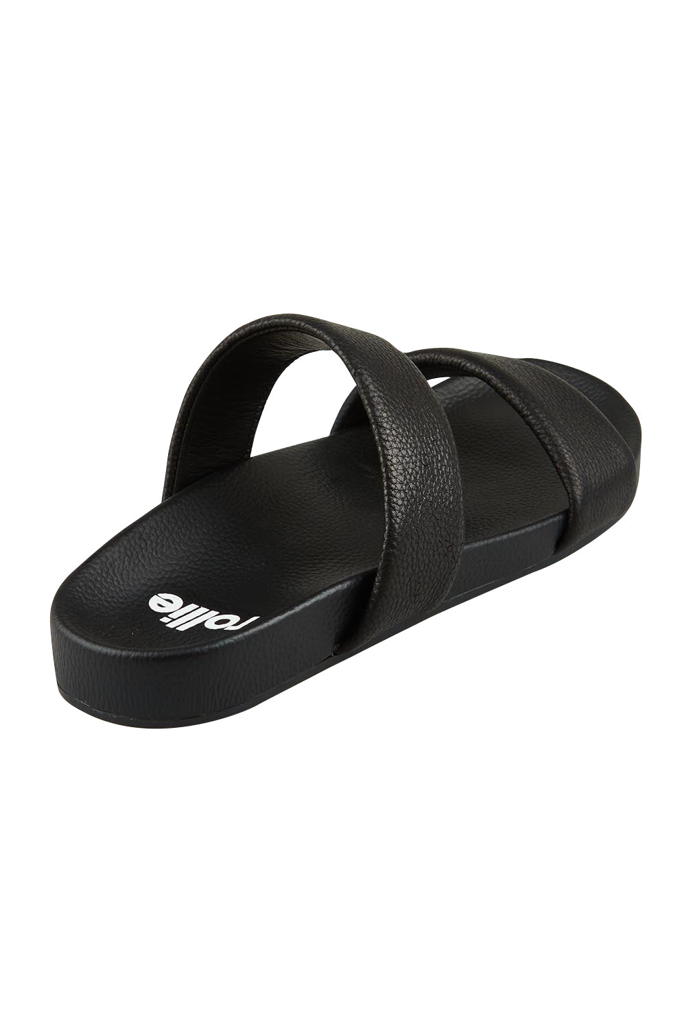 Product shot of the Tide Leather Double Strap Slide in colour Black (Black), from the back