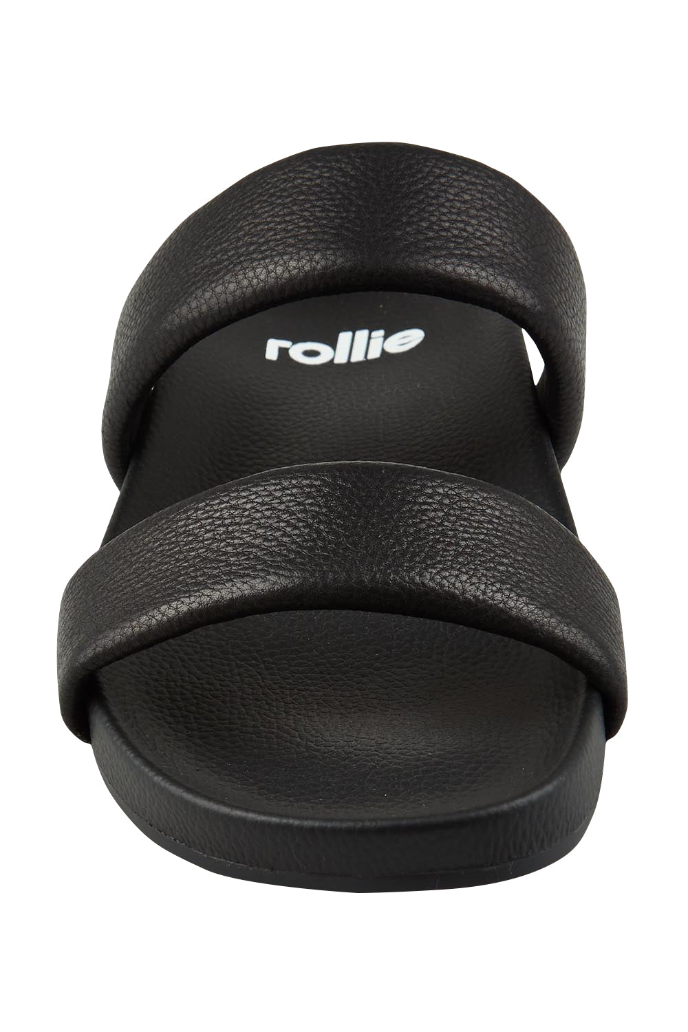 Product shot of the Tide Leather Double Strap Slide in colour Black (Black), detail