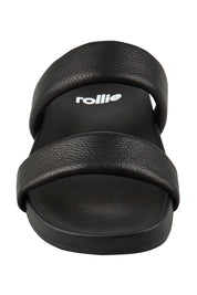 Product shot of the Tide Leather Double Strap Slide in colour Black (Black), detail