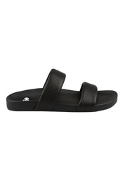 Product shot of the Tide Leather Double Strap Slide in colour Black (Black), from the front