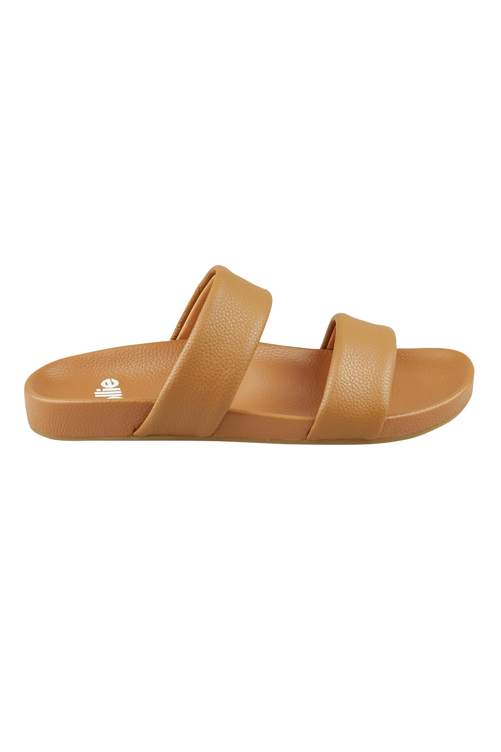 Product shot of the Tide Leather Double Strap Slide in colour Softtan, from the front