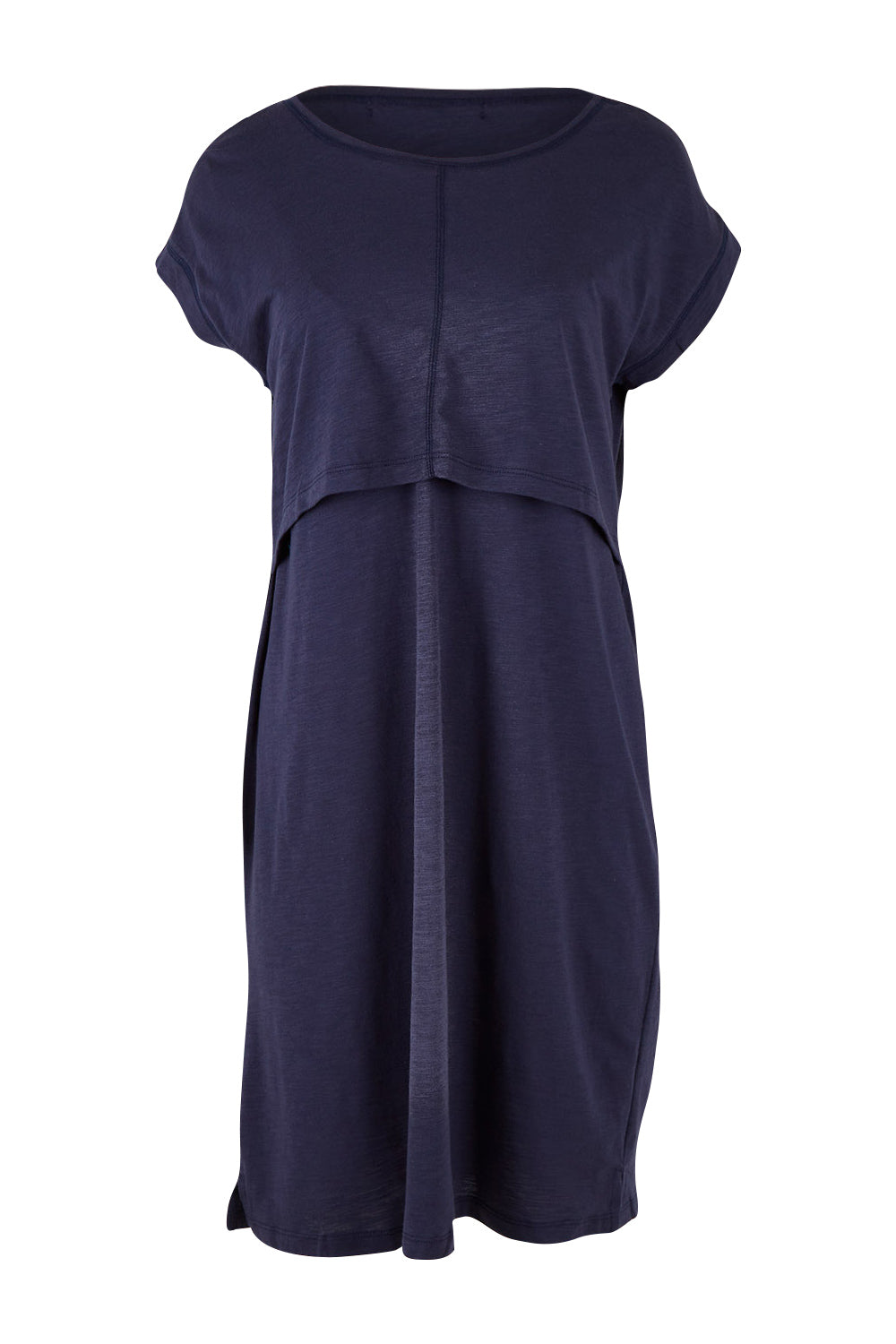 Product shot of the Roxie Nursing Dress in colour Navy (Blue), from the front