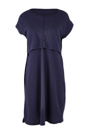 Product shot of the Roxie Nursing Dress in colour Navy (Blue), from the front