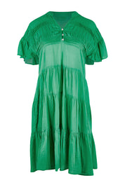 Product shot of the Abigail Dress in colour Emerald (Green), from the front