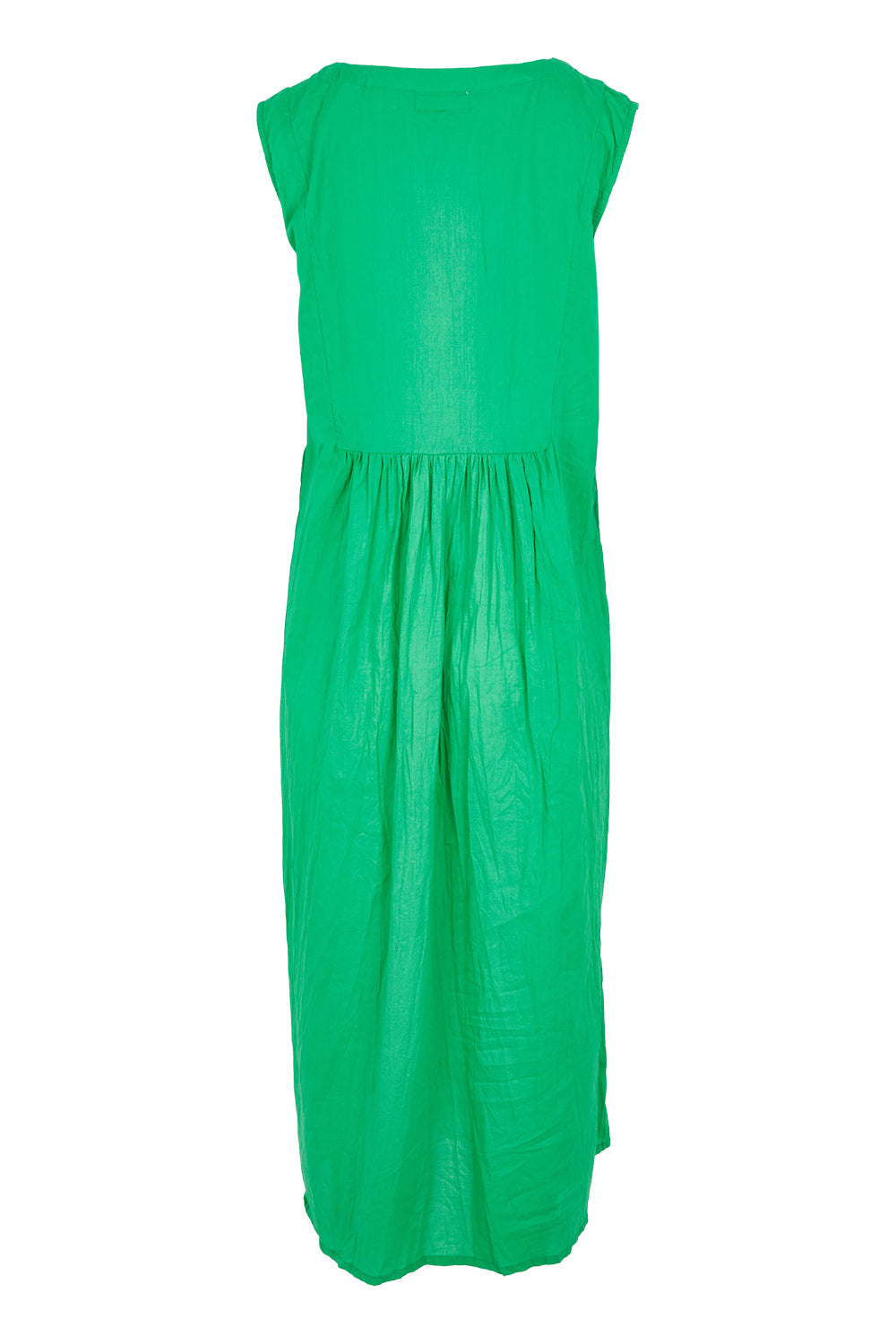 Product shot of the Andaman Cotton Midi Dress in colour Emerald (Green), from the back