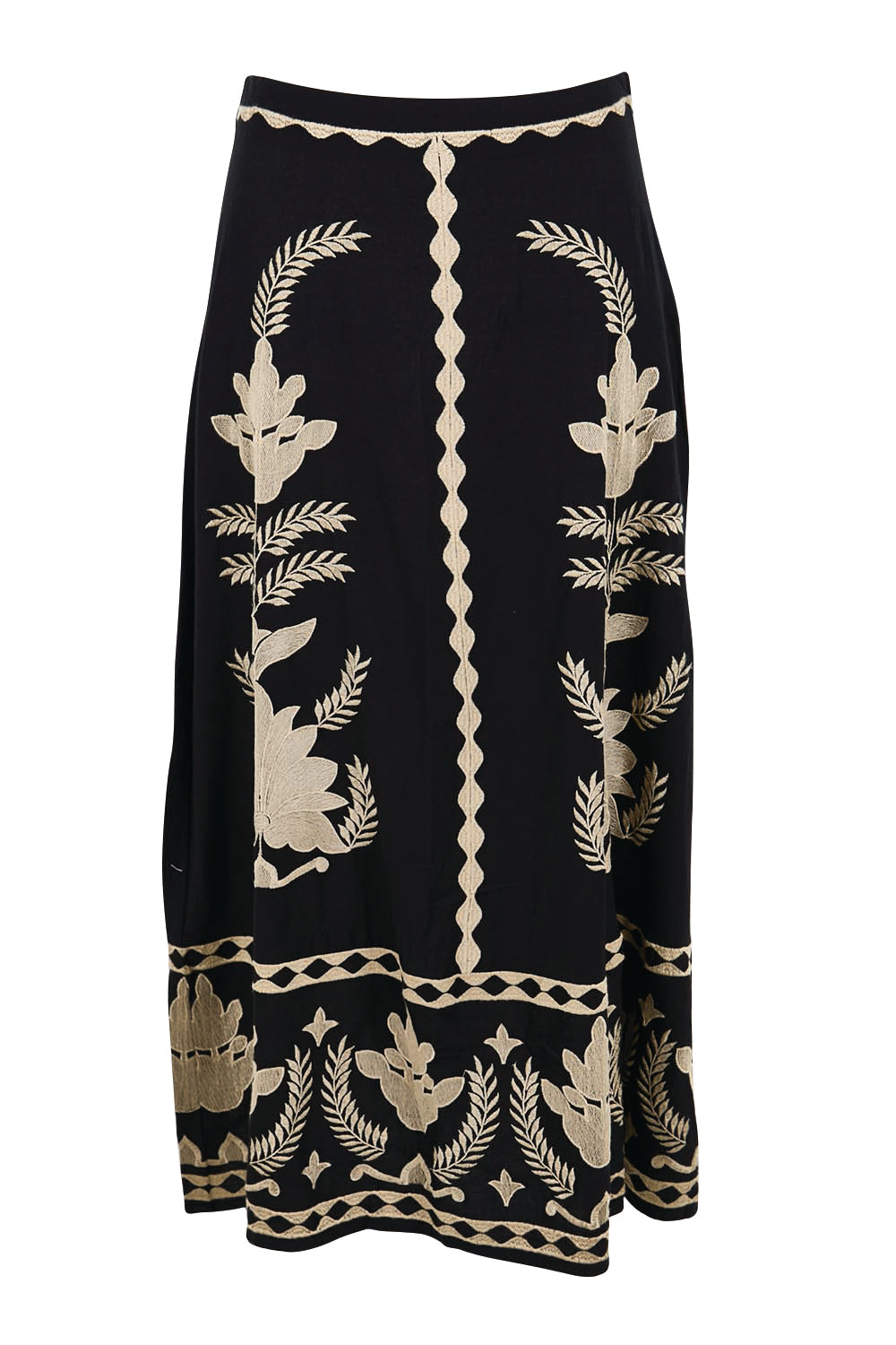 Product shot of the Arnun Skirt – Black in colour Black, from the front