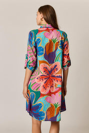 Model Genericm wearing size sample of the Breeze Shirtmaker Dress – Blue in colour Blue, from the back